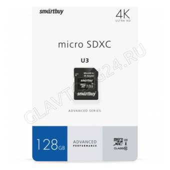 Карта памяти micro SDXC 128Gb SmartBuy Advanced Class 10 U3 с адаптером