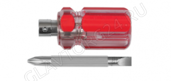Отвертка с переставным жалом "коротыш", пластиковая красная прозрачная ручка 6x28 мм PH2/SL6
