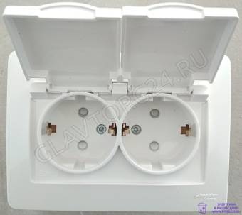 Розетка 2 СП с заземл. со шторк. с крышками, IP44, 16а, 250в, Blanca белый BLNRS441121