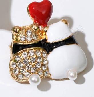 Брошь "Пандочки", цветная в золоте   7036444