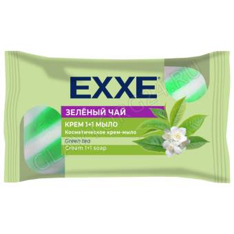 EXXE Крем-мыло 1+1 90г х 1штука "Зелёный чай" (ЗЕЛЁНОЕ полосатое),