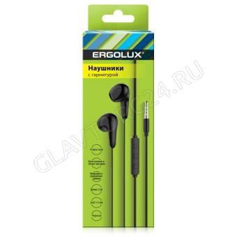 Наушники проводные вкладыши ERGOLUX ELX-WHP01-C02 с микрофоном черный