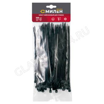 CLM3615B Нейлоновые хомуты для стяжки Милен, чёрные, 3,6*150 мм, 100 шт/100