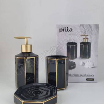 Набор для ванной комнаты Pitta 3 пр., керам. черный + золото ) арт.500508/18