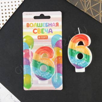 Свеча цифра с цветным нанесением 6 "С Днем рождения", 4,2 х 7,2 см    7501431