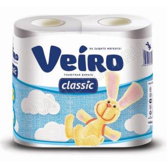 Туалетная бумага Linia VEIRO Classic 2слойн. 4рулона белая /12