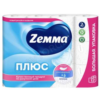 Туалетная бумага ZEMMA 2-сл.(упак-12 рул.) 23м белая/7