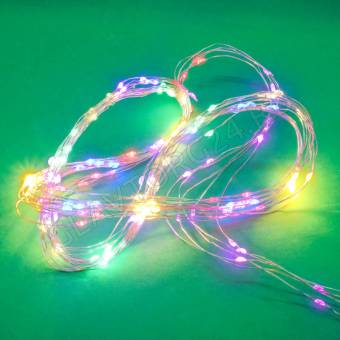 СНОУ БУМ Гирлянда электр, "Нитка росы" 10LED, мульти, 1 метр, от батареек (2*CR2032)