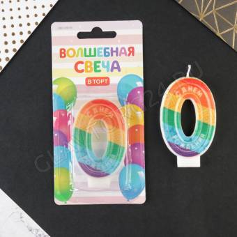 Свеча цифра с цветным нанесением 0 "С Днем рождения", 4.3 х 7,2 см    7501425