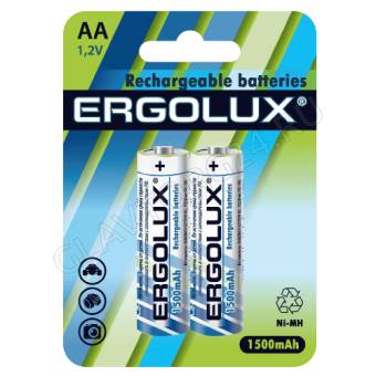 Ergolux AA-1500mAh Ni-Mh BL-2 (NHAA1500BL2, аккумулятор,1.2В)