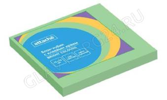 Бумага д/записей 76*76мм/100л, 60г/м?, салатовая с липким краем "Bright colours" NEW