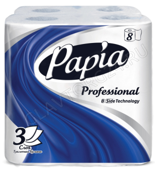 Туалетная бумага Papia Professional 3-х сл.8 рулона белая 16,8м 140л/7