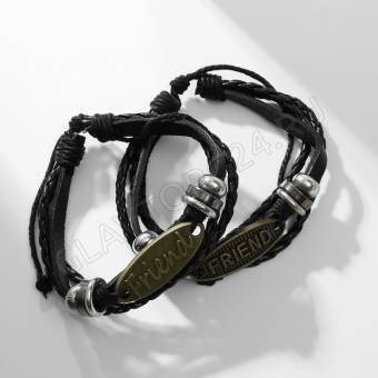 Браслеты кожа "Неразлучники" friend, цвет чёрный, d=9 см 3744884