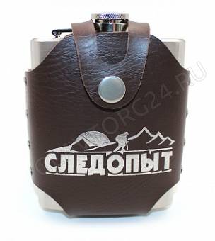 Фляжка 200мл «СЛЕДОПЫТ-Freezly» в кож. чехле корич./100 арт. PF-BD-F13