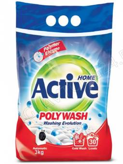 ACTIVE Стиральный порошок автомат "Poly Wash" Polymer Enzyme-технология холодной стирки, 3 кг 