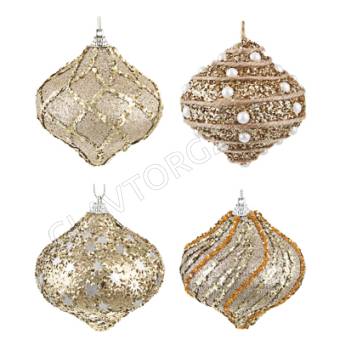 СНОУ БУМ Подвеска луковица, 8 см, пластик, текстиль, 4 дизайна, экостиль/12шт