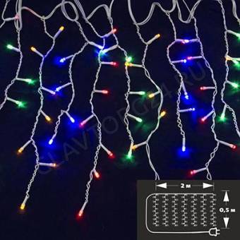 СНОУ БУМ Гирлянда электр.Бахрома 96LED, 2х0,5м, 16 нитей, мульти, 8 реж. бел.провод, 220В