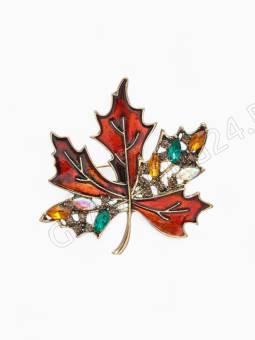 Брошь "Лист кленовый" стеклянный, цвет коричневый в кофейном золоте   5018518
