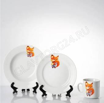 Набор посуды 3пр. Кроха (Лисичка) (тар.гл.200,мел.175мм, кр.200) Идиллия/10