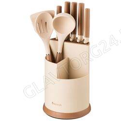 НАБОР ИЗ 9ПР: 5 НОЖЕЙ, ПОЛОВНИК, ЛОПАТКА И ШУМОВКА, ПОДСТАВКА AGNESS/6 арт. 671-204