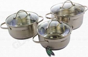 Набор кастрюль 6пр [АЛЬТА] нержавейка (1.6л+2,2л+3,2л) (KT-SET-005-1)