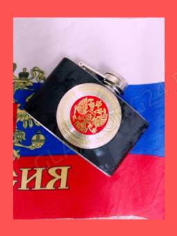 Фляжка с медальоном "Двуглавый орёл", 60 мл, чёрная