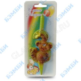 Свеча тортовые цифры со зверушками 3 /30шт арт.3045