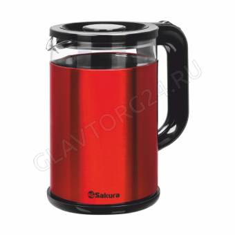 Чайник электрический SAKURA SA-2742MR 1,8л 1,8кВт металл, стекло красный металлик