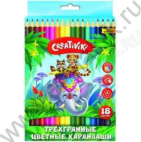 Карандаши 18цв /трехгранные, дерево/ Creativiki КЦТ18КР