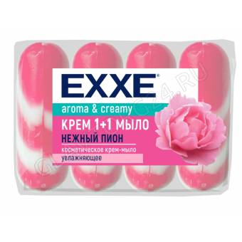 EXXE 1+1 Туалетное мыло 4шт*90г Нежный пион (РОЗОВОЕ) полосатое ЭКОПАК вывод