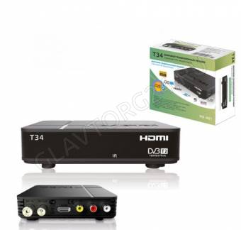 Ресивер эфирный цифровой DVB-T2 HD, T34 пластик, дисплей