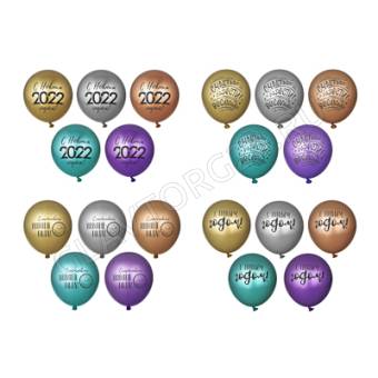 СНОУ БУМ Набор воздушных шаров с рисунком 2 ст. 5 шт, 5 цветов, 12", хромированные, 2022