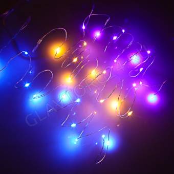 Гирлянда эл. нитка росы 1м, 10 LED, мятный, фиолетовый, шампань, питание 2xCR2032