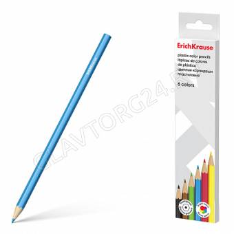Цветные карандаши пластиковые ErichKrause шестигранные 6 цветов (в коробке с европодвесом 6 шт)