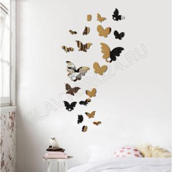 Декор настенный "Бабочки", зеркальный, 20 шт, большая 14.7 х 11.5 см, маленькая 3.9 х 2.8 см 5451332