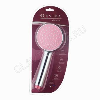 Лейка для душа DEVIDA 002 РОЗОВАЯ 1-позиционная  в блистере DVC01002BP