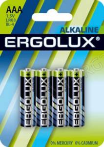 Ergolux LR03 Alkaline BL-4 (LR03 BL-4, батарейка,1.5В)/40шт