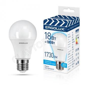 Лампа светод. Ergolux LED-A60-18W-E27-4K (ЛОН 18Вт Е27 4500К 172-265В, ПРОМО) 