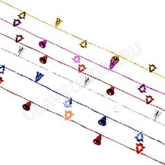 СНОУ БУМ Бусы декоративные, пластик, 200см, колокольчики и елочки, 6 цветов