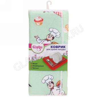 Коврик для сушки посуды 30*38см "Поваренок" мятный арт. 335-253