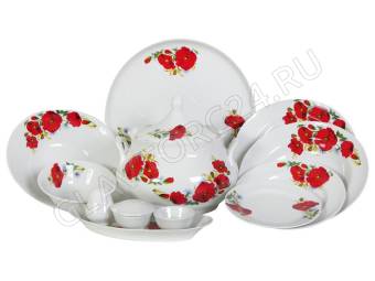 Сервиз столовый 37 пр. 4 в/т Маки красные Идиллия