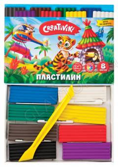 Пластилин  8цв 120г + стек /карт. коробка ПЛ08КР Creativiki 