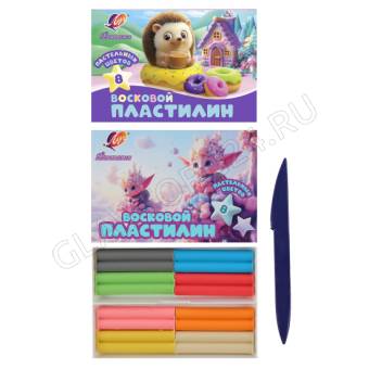 Пластилин восковой 8цв 120г Фантазия+стек /пастель Луч