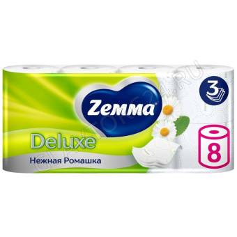 Туалетная бумага ZEMMA Delux 3х сл.(упак-8 рул.) ромашка/7