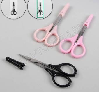 Ножницы маникюр пластик кольца узкие прямые 9,5*4,2см с колпачком серебр МИКС пакет QF 1498410