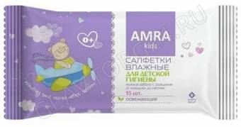 Салфетки влажные AMRA освежающие д/детской гигиены 15шт/48