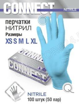 Набор перчаток нитриловые медицинские смотров нестерил CONNECT NITRILE р-р(S) (50пар/100шт) 