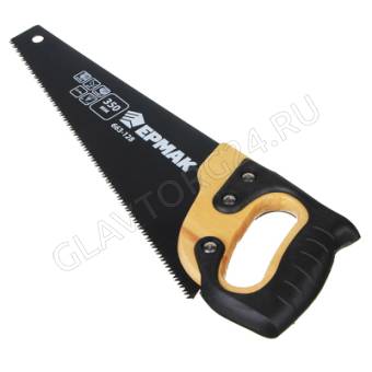 Ножовка по дереву ЕРМАК 350мм с деревянной обрезиненной ручкой, универсальный зуб, 4 мм