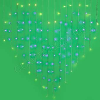 СНОУ БУМ Гирлянда эл. бахрома сердце 1,5х1,5м, 124LED, пурпур+шампань, ПВХ прозр.,пост.свеч., 220В