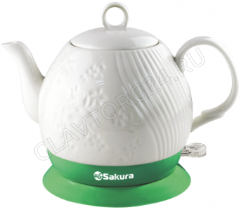 Чайник электрический SAKURA SA-2036G 1,2л 1,2кВт керамика бело-зеленый